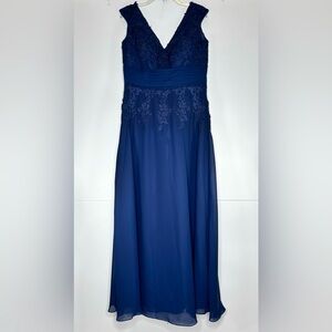 Navy Blue Lace Bodice Chiffon A-line Gown Mother Of‎ The Bride Black Tie Sz 12